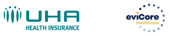 UHA Health Insurance and eviCore Healthcare logos